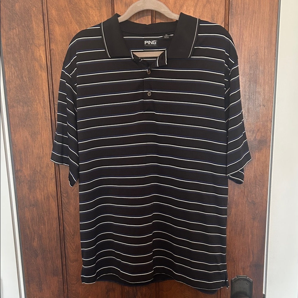Ping Men's Polo with Black with White  and Blue Stripes